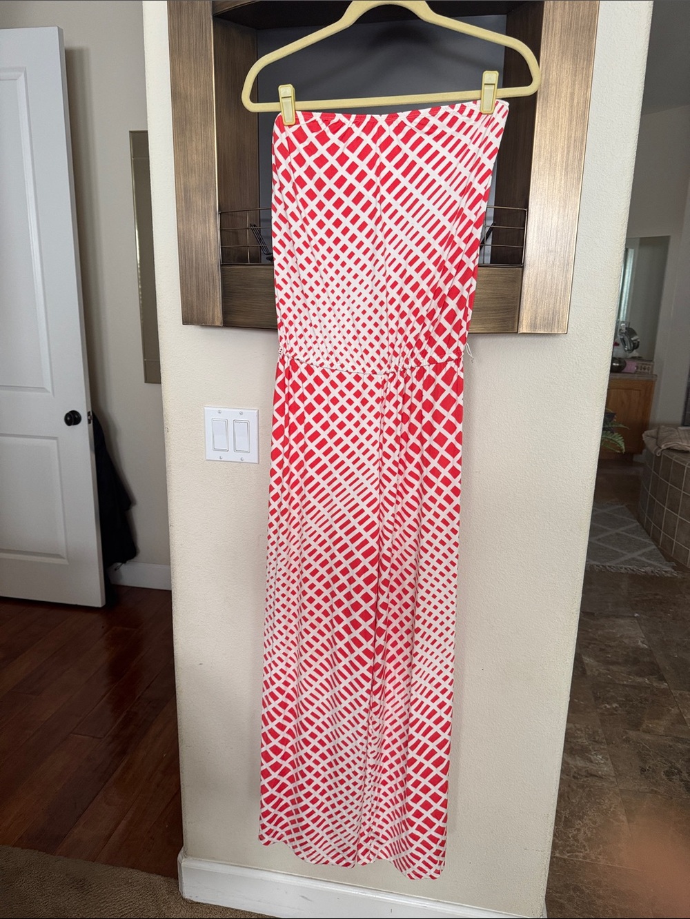Red & White Strapless Maxi Jumpsuit